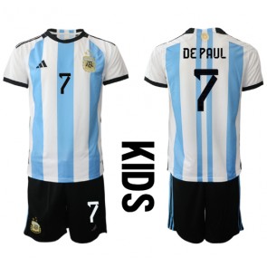 Argentina Rodrigo de Paul #7 Dětské Domácí dres komplet MS 2022 Krátký Rukáv (+ trenýrky)